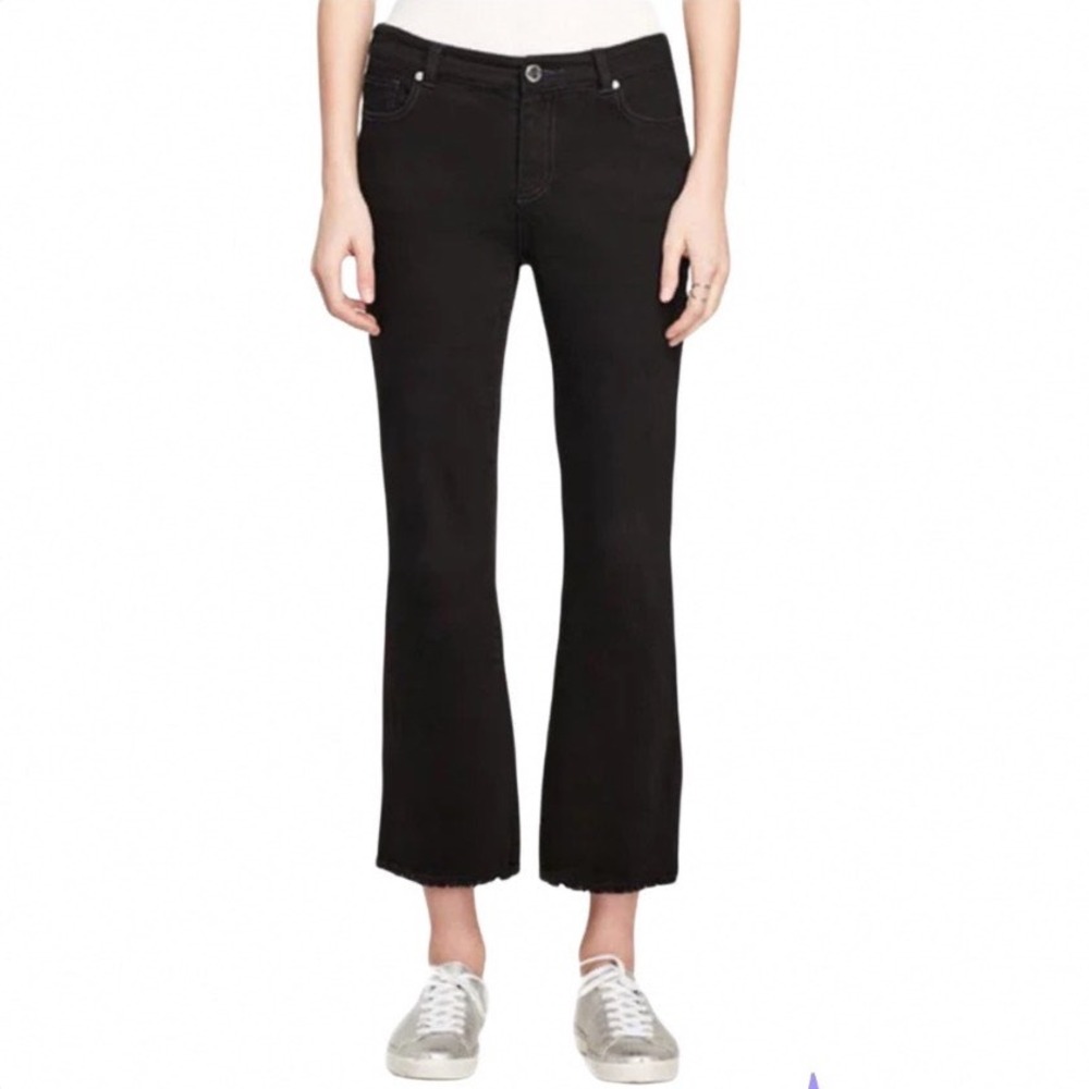 Rebecca Minkoff Boulevard Cropped Flare Jeans Black Raw Hem Womens 12P Petite‎